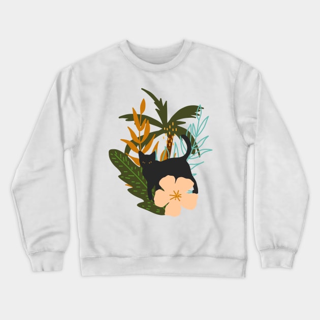 Tropical Black Cat Crewneck Sweatshirt by panco